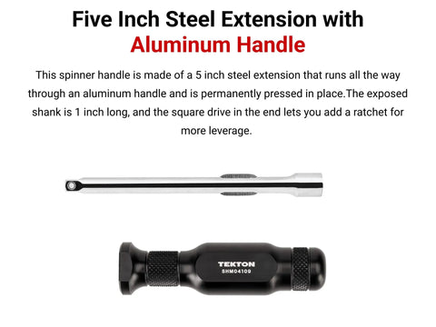 Quarter Inch Drive Five Inch Aluminum Spinner Handle With Steel Extension For Extra Leverage Built Tough Durable Drive Square In Handle And Ratchet Attachment For Quick Socket Jobs