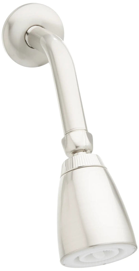 Brushed Nickel shower head from Tub And Shower Faucet With 3 Porcelain Lever Handles In Brushed Nickel 5 Inch Spout Reach Victorian Inspired Trim Plate Solid Brass Construction And Enhanced Water Coverage With 7 3 8 Inch Shower Arm Reach
