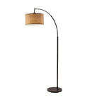 Arc Floor Lamp With Burlap Round Shade And Antique Bronze Base, 68 Inch Tall, Perfect Reading And Task Lighting For Your Living Room