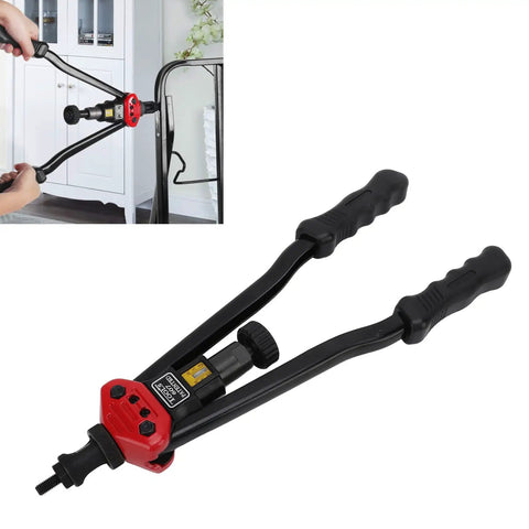 16 Inch Hand Blind Riveter And Rivet Nut Setter Kit With 10 Mandrels And 110 Rivet Nuts, Heavy Duty Universal Riveting Tool For Metal Plastic Wood, Ergonomic Anti Slip Handle Delivers About 265 Lbs Pulling Power in use on metal frame
