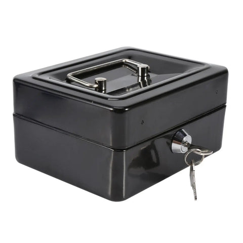 Compact Lock Box For Cash And Jewelry Storage, Lockable Small Black Safe With Key For Home And Office Security