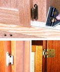 Ten Pack Overlay Cabinet Hinges Self Closing For Kitchen Cupboards And Furniture Doors Flush Mount With Silicon Bumpers And Hardware Screws Quiet Soft Close 7x4x3 Cm Green Bronze installed on wooden door with measuring tool.