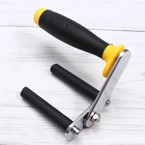 Heavy Duty Ceramic Tile And Drywall Carrier Tool Alloy Lifter Easy Grip Gypsum Sheet Rock Holder With Angle Adjustment For Pro Handymen close-up view of handle and grips