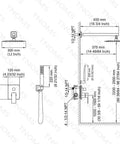 Polished Chrome Shower System Kit Full Wall Mount With 12 Inch Rainfall Head, Dual Handle Faucets, Brass Valve, SUS 304 Diagram