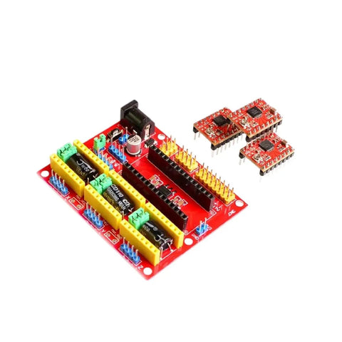 V4 Shield With A4988 Drivers For DIY CNC And 3D Printer Upgrades Engraving Machine Expansion Board Delivers Smooth Precision And Reliable Performance For Pro Hobbyists red PCB with stepper driver modules