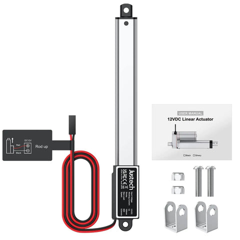 Ultra Compact 12V Mini Linear Actuator Packing A Rock Solid 4 Inch Stroke And 21 Pound Push Pull Force IP54 Waterproof Heavy Duty Electric Linear Slider with wiring and user manual.