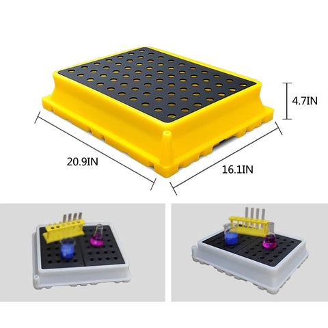 Nestable Spill Pallet For Oil Drums Leak Proof Drum Containment Tray with yellow design and measurements 20.9x16.1x4.7 inches