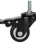 Built Tough 25 Inch Swivel Caster Wheel With Snappy Lock Brake And Twin Bearings For Heavy Duty Cart Furniture Trolley Low Noise Poly Roller M12 Mount side view with brake and black frame