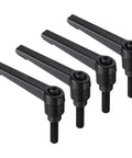 Set of 4 black oxide carbon steel clamping lever handles with M6 x 20mm male studs