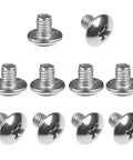 Major League M4 X 5mm Truss Head Phillips Machine Screws Pack Of 10 True 304 Stainless Steel with shiny heads and threaded shafts.