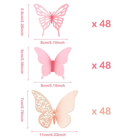 144 Piece 3D Butterfly Wall Stickers Set With 3 Styles For DIY Decor Removable Wall Decals For Bedroom Wedding Party And Craft Projects