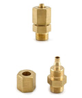 Brass fittings for air valve, showcasing different angles and connections, compatible with Beefy 12V Air Solenoid Valve for cars and trucks.