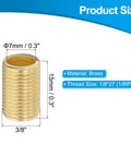 Straight Up Durable Heavy Duty Brass Lamp Pipe Nipples 5 Pack Slick Finish 1/8IP Thread Solid Couplers For Lighting Fixtures Rust Resistant Pipe Fittings Easy Setup For Weekend Tinkerers And Fast Home Repairs showing dimensions and material.