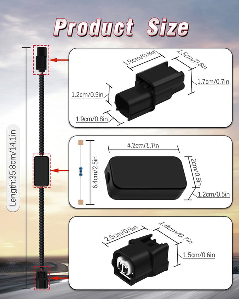 Diagram showing dimensions of VCM Muzzler Tuner 2 Upgrade Harness Disable Kit Replacement Muzzler Plug Module For Honda And Acura 3.5L V6 Engines Pilot Accord Ridgeline Odyssey 2007 And Up.