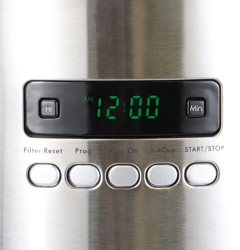 Close-up of control panel on 12 Cup Programmable Drip Coffee Maker With Glass Carafe No Mess Auto Shut Off Pause And Serve