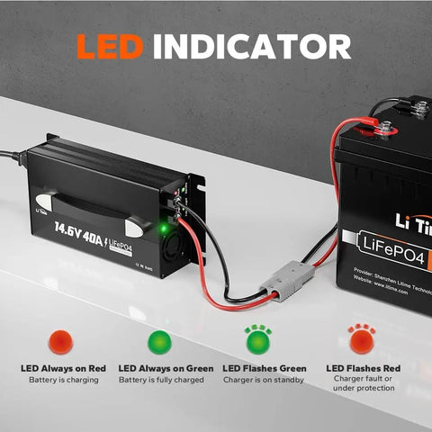 14.6V 40A Lithium Battery Charger For LiFePO4 12V Batteries with LED indicator and Anderson connector, AC-DC Smart Charger