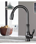 GAZOGJ Black Kitchen Faucet Pull Down Sink Mixer Tap 360°Rotation Single Lever Water Crane Durable Chrome Finish in use.