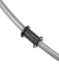 Close-up of 55.12 Inch Stainless Steel Braided Motorcycle Brake Line With 10mm ID 28 Degree Banjo Ends For ATV Motocross And Sport Bikes Hydraulic Brake Hose Silver Tone