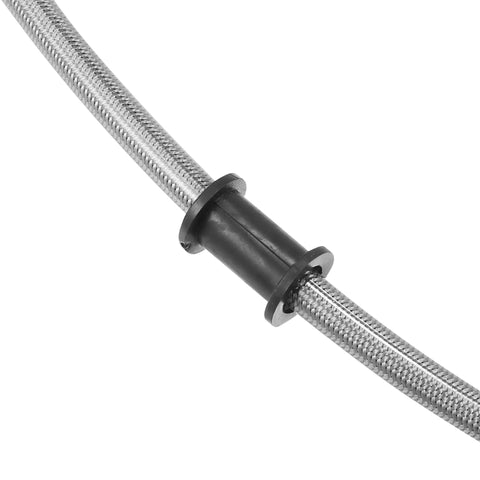 Close-up of 55.12 Inch Stainless Steel Braided Motorcycle Brake Line With 10mm ID 28 Degree Banjo Ends For ATV Motocross And Sport Bikes Hydraulic Brake Hose Silver Tone