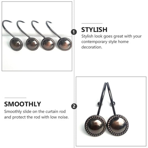 12 Pack Vintage Metal Shower Curtain Hooks With Round Glide Rings For Easy Hanging in stylish and smooth design.