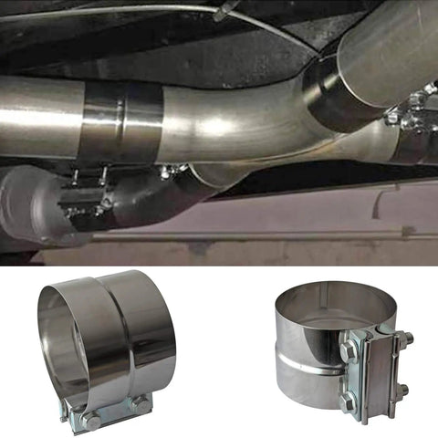 4 Inch Lap Joint Exhaust Band Clamp Set Easy Install Stainless Steel 304 With Zinc Plating mounted on exhaust pipe