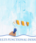 No Sweat Chemical Fiber Paint Roller For Smooth Ceiling Jobs And Easy Interior Decorating With Pro Level Lines And Zero Fuss Application For Quick Diy Makeovers And Touch Ups, held by hand on a blue wall.