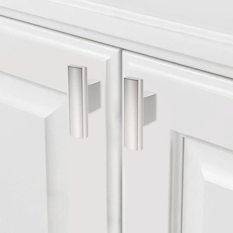 Set Of 15 Brushed Satin Nickel Kitchen Cabinet Knobs And Drawer Pulls For Cabinets, Cupboards And Drawers, installed on white doors