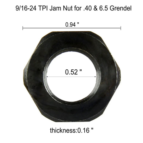 Top Shelf Steel Jam Nut For.40 Caliber And 6.5 Grendel Builders Boasting Full Cnc Threads And Mag Phosphate Coating In Matte Black For Dead Tight Fitting On Custom Gun Rig Projects