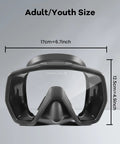 Adult Frameless Scuba Mask With Fabric Strap Tempered Glass Lens Low Volume For Freediving Spearfishing And Snorkeling front view size chart