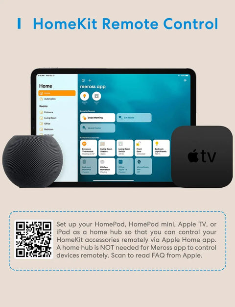 Smart Plug Mini 15A WiFi With HomeKit Siri Alexa Google Assistant Nest Hub Remote Control App Control Timer No Hub Needed WiFi Only Two Pack, HomeKit app on tablet next to HomePod and Apple TV