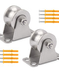Two Pack Groove Wheel Pulleys For Wall Mount Cable Pulley Systems In 304 Stainless Steel With Duplex Bearings Includes Screws