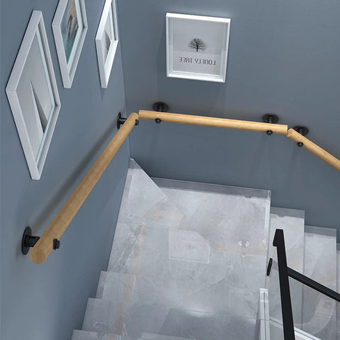 Damn Tough Wooden Stair Rail Handrail And Banister Kit Featuring Ultra Smooth Non Slip Grip with heavy duty mounts on stairs