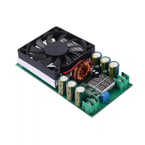 600W Step Down Voltage Regulator Module With Built In Cooling Fan For Industrial And Electronics Projects Handy Adjustable Output Rock Solid Overcurrent And Overtemperature Protection Short Circuit Safeguards Stable Efficient Power Supply Board, top view