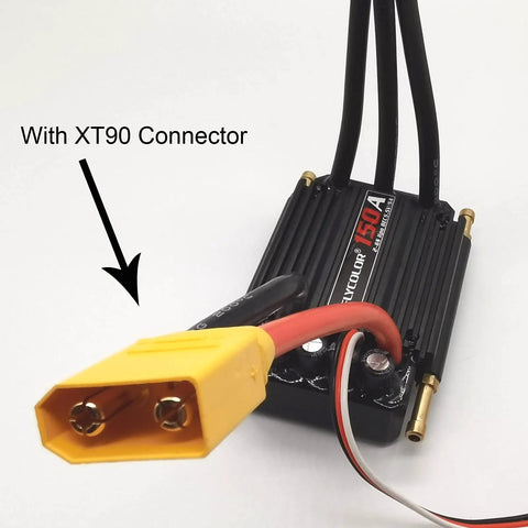 150A Waterproof Brushless ESC with XT90 6mm banana plug connector for 2-6S RC Boats and Model Ships, 5V 5A BEC visible