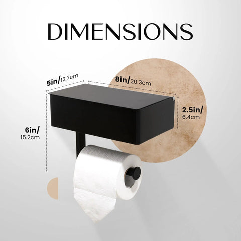 Dimensions of Toilet Paper Holder With Shelf And Storage Black Wall Mount Bathroom Organizer With Built In Phone Shelf