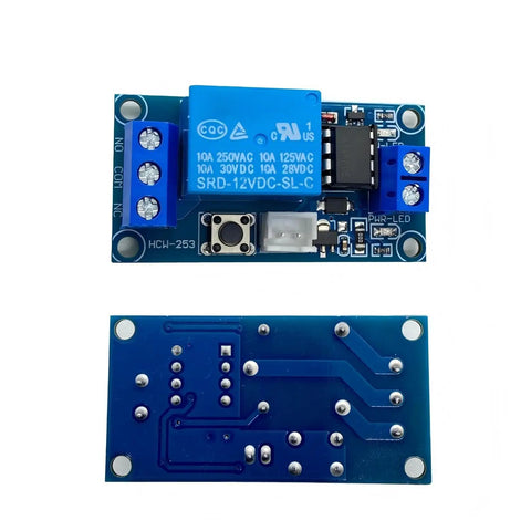 2 Pack 12V Single Bistable Self Locking Relay Module With Start Stop Button Kit For DIY Home And Industrial Projects Includes 2 Relays 300mm Wires And Screwdriver Compact 50x25.5x19mm Ready To Drop In And Control Your Devices., blue 12V bistable relay module board with start/stop button and screw terminals