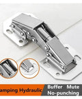 Close-up of Rotating Concealed Cabinet Hinges Set For No Drill Installation In Stainless Steel Finish, showcasing hinge details