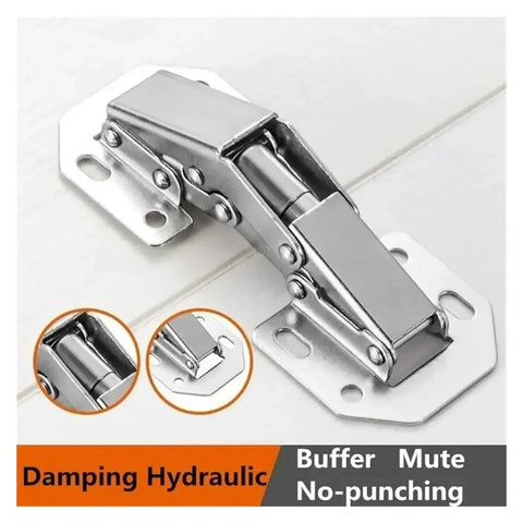 Close-up of Rotating Concealed Cabinet Hinges Set For No Drill Installation In Stainless Steel Finish, showcasing hinge details