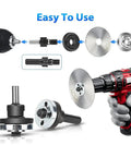 Drill To Angle Grinder Adapter Kit With 6mm And 10mm Arbors Flange Nut Set And 2 Spanner Wrenches showing usage on an electric drill