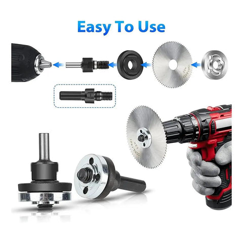 Drill To Angle Grinder Adapter Kit With 6mm And 10mm Arbors Flange Nut Set And 2 Spanner Wrenches showing usage on an electric drill