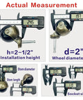 Measurements of Antique Brass 2 Inch Heavy Duty Furniture Casters with 5/16 By 1-1/2 Inch M8 Grip Neck.