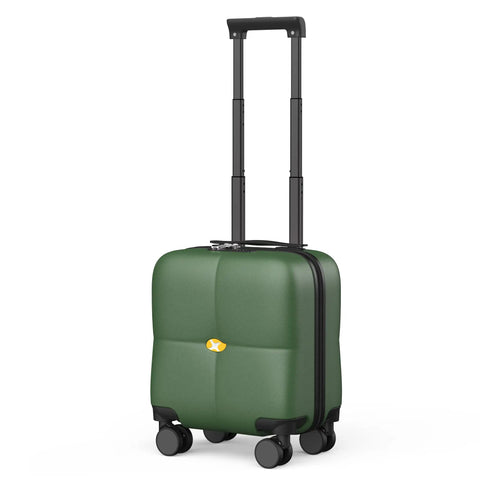 14 Inch Underseat Carry On Luggage With Wheels, TSA Approved Hardshell Cabin Bag For Short Trips, Dark Green, extended handle view
