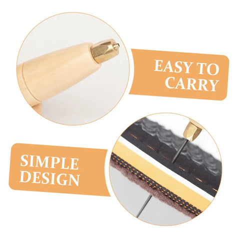 3 Piece Awl Handle Set For Leather Crafting And Woodworking With Ergonomic Wooden Grip showing simple design and easy to carry features.