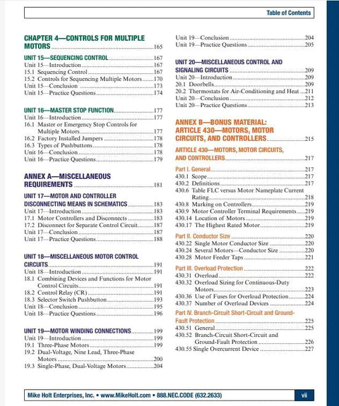 Table of Contents from the Brass Tacks Illustrated Guide To Understanding Basic Motor Controls Revised Edition for electricians.