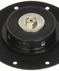 Irritrol 205 valve diaphragm assembly for irrigation, front view, black plastic with metal center nut.