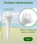 50 Pack Plastic Golf Tees 1.5 Inch Short Tees For Irons, Durable, Low Friction Design, White, Dimensions 1.54 in x 0.55 in