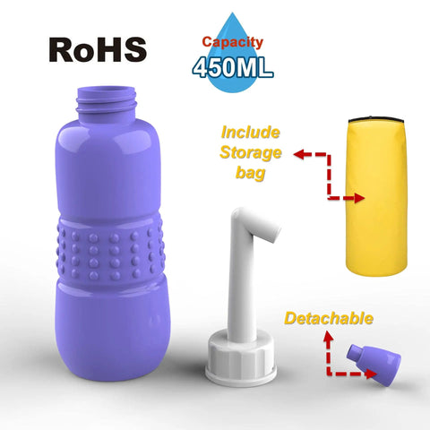Two Pack Portable Bidet For Toilet 450ml Handheld Travel Bidet with detachable nozzle and yellow storage bag