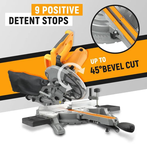 Eight And A Quarter Inch Sliding Miter Saw With Laser Guide For Wood And Metal Cuts, Twelve Point Five Amp Bevel Sliding Chop Saw, Sliding Compound Design, 310mm By 62mm Capacity
