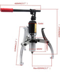 5 Ton Three Jaw Hydraulic Gear Puller With 360 Degree Flexibility in silver steel with measurements for auto garage use