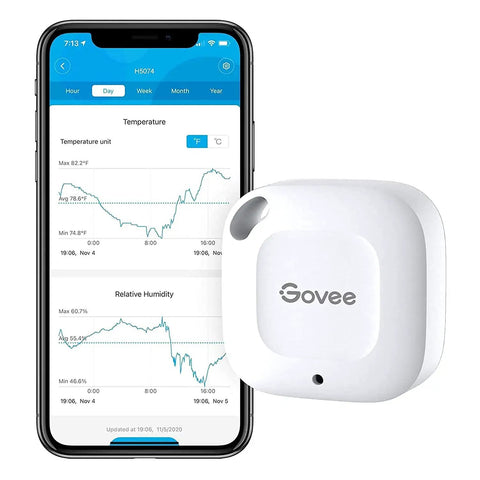 Bluetooth Hygrometer Thermometer Mini Wireless Humidity Sensor With Notification Alerts shown with app interface